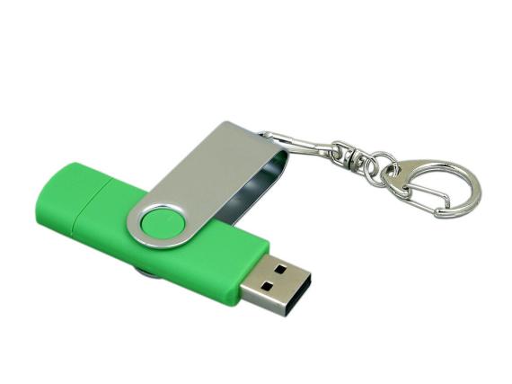 USB 2.0- флешка на 64 Гб с поворотным механизмом и дополнительным разъемом Micro USB