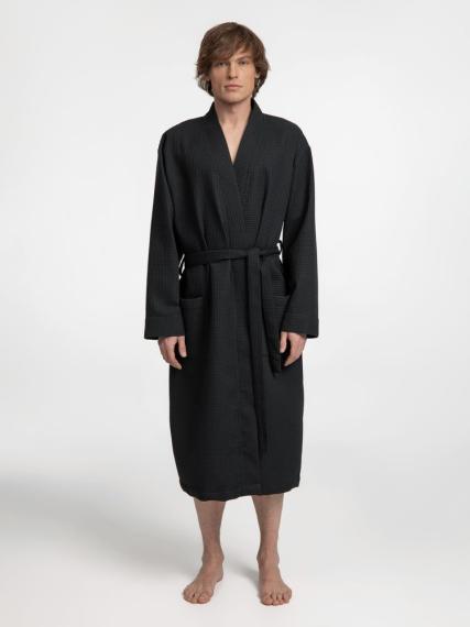 Халат вафельный Kimono, черный, размер XL/XXL
