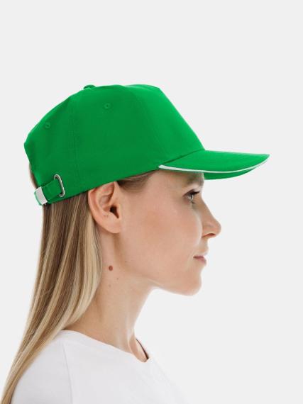 Бейсболка Classic 2.0, ярко-зеленая с белым кантом