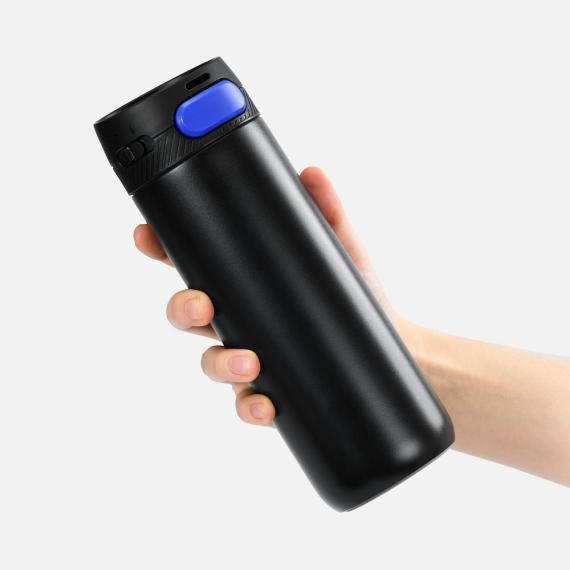 Термостакан X1 с цветной кнопкой, черный с синим